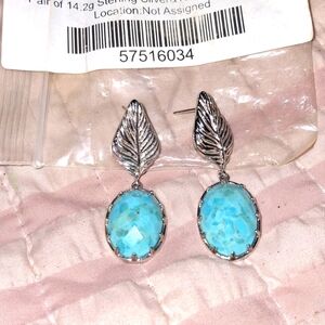 Turquoise and Silver Oval Earrings